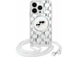 Karl Lagerfeld Klhmp16Shckcklct Iphone 16 6.1 Transparent Hardcase Iml Crossbody Monogram Karl & Choupette Head Magsafe