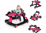 Costway Girello 4 In 1 Con Altezza E Velocità Regolabili, Girello A Forma Di Auto Con Cuscinetti Antiscivolo E Ruote, Girello Pieghevole Con Carillon E Luce Per Bambini Da 6 A 18 Mesi (Rosa)