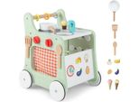 Costway 6 In 1 Girello In Legno, Girello Con Cucina, Orologio Didattico, Regolazione Delle Forme E Cursore Mobile, Centro Attività Educativo Con Ruote Per Bambini A Partire Da 1 Anno Di Età