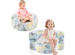 Costway Divano Per Bambini Fosforescente, Sedile Trasformabile Con Rivestimento Sfoderabile E Lavabile In Lavatrice E Tappeto Da Gioco Rotondo Con Motivo A Stella, Blu