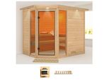 Sauna KARIBU Sina 3, beige (naturbelassen), ohne Ofen, (ohne Ofen), Saunen, ohne Ofen