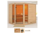 Sauna KARIBU Sina 3, beige (naturbelassen), ohne Ofen, (ohne Ofen), Saunen, ohne Ofen