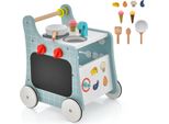Costway 6In1 Girello In Legno Con Ruote, Girello Con Cucina, Orologio Per L'apprendimento, Regolazione Delle Forme E Maniglione Mobile Per Bambini A Partire Da 1 Anno Blu