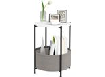 Homcom Tavolino, Tavolino Con Cestino In Tessuto, Tavolino Rotondo Con Vano Portaoggetti, Per Soggiorno, Camera Da Letto, 44 X 44 X 56 Cm, Acciaio, Grigio+Bianco