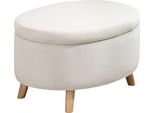 Homcom Panca Con Contenitore, Panca Imbottita Ovale Con Coperchio, Panca Da Letto Con Aspetto Vellutato, Per Corridoio Camera Da Letto Soggiorno, Gambe In Legno 71 X 51,5 X 42 Cm Beige