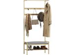 Homcom Appendiabiti Con Panca Per Scarpe, Appendiabiti Con Ganci, Scarpiera, Appendiabiti Con Cuscino, Appendiabiti Per Ingresso, Corridoio, Bambù, Natura