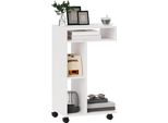Homcom Tavolino Con Rotelle, Scrivania Con 4 Ripiani, Tavolo Per Divano, Tavolo Per Laptop, Tavolo Da Letto, Per Sala Da Pranzo, Soggiorno, Bianco