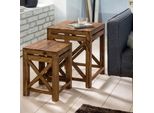 Finebuy Set Di 2 Tavolini Da Salotto In Legno Massiccio Di Sheesham Design Tavolino Da Salotto In Stile Country Marrone Scuro