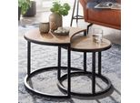Finebuy Set Di 2 Tavolini Da Caffè In Legno Massiccio Di Mango Rotondi Naturali - Tavolino Da Salotto Con Struttura In Metallo Nero - Tavolini Da Caffè Dal Design Industriale