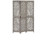 The Living Store Divisorio 3 Pezzi Grigio Intagliato A Mano 120×165Cm In Legno Massello Di Mango