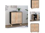 Vidaxl Credenza Nera 60X30X70Cm In Pino Massiccio E Rattan Naturale - Credenze