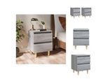 Vidaxl Comodino Con Gambe In Legno Massiccio 2 Pz. Grigio Sonoma 40X35X50Cm - Comodini
