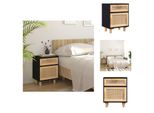 Vidaxl Comodino In Pino Massiccio Nero E Rattan Naturale - Comodini