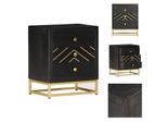 Vidaxl Comodino Nero E Dorato 40 X 30 X 50 Cm In Legno Massiccio Di Mango - Comodini