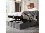 Letto Imbottito Flieks 160X200Cm Matrimoniale Con Rete A Doghe, Letto A Molle Idrauliche Con Contenitore E Testata, Letto Contenitore, Letto Funzionale, Tessuto Velluto, Grigio