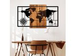 Wallity, Mappa Del Mondo 1-L, Decorazione Da Parete, Noce, Metallo, 70 X 121 Cm