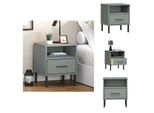 Vidaxl Comodino Oslo Con Gambe In Metallo Grigio Pino Massiccio - Comodini