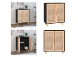 Vidaxl Credenza Nera 60X30X70Cm In Pino Massiccio E Rattan Naturale - Credenza - Credenza - Armadio - Armadio Portaoggetti