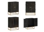 Vidaxl Credenza Nera 55X34X75 Cm In Legno Massiccio Di Mango E Ferro - Credenza - Credenze - Cassettiere - Madia