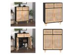Vidaxl Credenza Nera 60X30X75Cm In Pino Massiccio E Rattan Naturale - Credenza - Madia - Armadio - Mobile Laterale