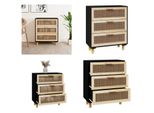 Vidaxl Credenza Nera 60X30X70Cm In Pino Massiccio E Rattan Naturale - Credenza - Credenze - Armadio - Armadio Portaoggetti