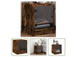 The Living Store Comodino Con Anta In Vetro Rovere Fumé 35X37X42 Cm