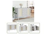 The Living Store Credenza Senja Rattan Look Bianco 112X40X80 Cm Legno Di Pino