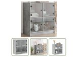 The Living Store Mobile Laterale Con Ante In Vetro Grigio Cemento 68X37X75,5 Cm