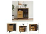 The Living Store Credenza Con Anta In Vetro Flam 80X40X80 Cm In Legno Di Pino Massiccio