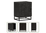 The Living Store Comodino Nero 40X30X50 Cm In Legno Massiccio Di Mango E Ferro