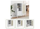 The Living Store Credenza Senja In Rattan Bianco 90X40X112 Cm In Legno Di Pino