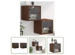 The Living Store Comodini Con Ante In Vetro 2 Pz. Aspetto Rovere Marrone 35X37X35 Cm