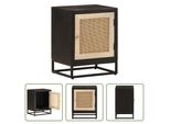 The Living Store Comodino Nero 40X30X50 Cm In Legno Massiccio Di Mango E Ferro