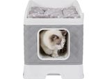 Recinto Per Lettiera Per Gatti, Design A Doppia Entrata, Letto Superiore Imbottito, Grigio