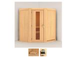 Sauna KARIBU Tomke, beige (naturbelassen), ohne Ofen, (ohne Ofen), Saunen, ohne Ofen