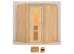 Sauna KARIBU Nanna, beige (naturbelassen), ohne Ofen, (ohne Ofen), Saunen, ohne Ofen