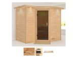 Sauna KARIBU Sanna 2, beige (naturbelassen), ohne Ofen, (ohne Ofen), Saunen, ohne Ofen