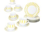 18Pc Servizio Caffè Split Giallo A Righe Porcellana 6 Pers Tazza Piattino Piatto A Righe