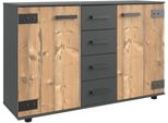 Kombikommode Wimex "Stockholm Sideboard Kommodenschrank, Made In Germany", Grau (Graphit, Silber Fir Nachbildung), B:130Cm H:83Cm T:41Cm, Holzwerkstoff, Sideboards, Kombikommode, Industrial-Look, 2-TüRig Mit 4 Schubladen, 130X41X83 Cm, Topseller