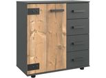Kombikommode Wimex "Stockholm, Schrank Made In Germany", Grau (Graphit, Silber Fir Nachbildung), B:81Cm H:83Cm T:41Cm, Holzwerkstoff, Sideboards, Kombikommode, Rustikale Optik Industrial-Look, 1-TüRig Mit 4 Schubladen, 81/41/83 Cm