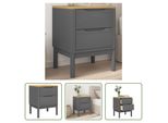 The Living Store Comodino Grigio 45X39X57 Cm In Legno Di Pino Massiccio