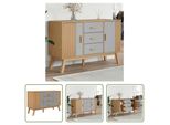 The Living Store Credenza Olden Grigio E Marrone 114X43X73,5 Cm In Legno Di Pino Massiccio