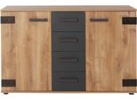 Kombikommode Wimex "Malmö, Schrank Mit 2 TüRen Und 4 Schubladen, Made In Germany", Grau (Plankeneiche, Graphit), B:130Cm H:83Cm T:41Cm, Kunststoff, Sideboards, Kombikommode, Im Rusikaler Look, Industrial Design, 130X41X83Cm