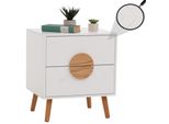 Nachttisch MCW-N89, Kommode Beistelltisch Nachtschrank, Schublade FischgräTenmuster Melamin Holz, 55X48X40Cm ~ Weiß