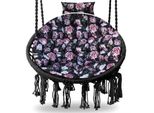 Cuscino Per Sedia Sospesa, Imbottitura Per Altalena Polyrattan / Rattan, Cuscino Per Cesto Sospeso Rotondo, Cuscino Per Lo Schienale-Xxl 110Cm-Nero Con Rose