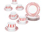 18Pc Servizio Caffè Split Rosso A Righe Porcellana 6 Pers. Tazza Piattino Piatto A Righe