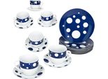 Servizio Da Caffè 18 Pezzi Pula Blu A Pois In Porcellana 6 Pers. Tazze Piattini Piatti A Pois