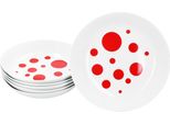 Set Di 6 Piatti Fondi Pula A Pois Rossi 450Ml Porcellana 6 Pers. Piatti Profondi Pasta A Pois