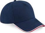 Beechfield B25C | Authentic 5 Panel Cap - Piped Peak, 100 % Cotone Twill - Colore: French Navy/Classic Red/White - Taglia: Unica