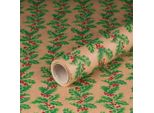 Carta Da Regalo Per Natale, Agrifoglio, Rosso, Verde, 0,70 X 10 M - Carta Di Natale